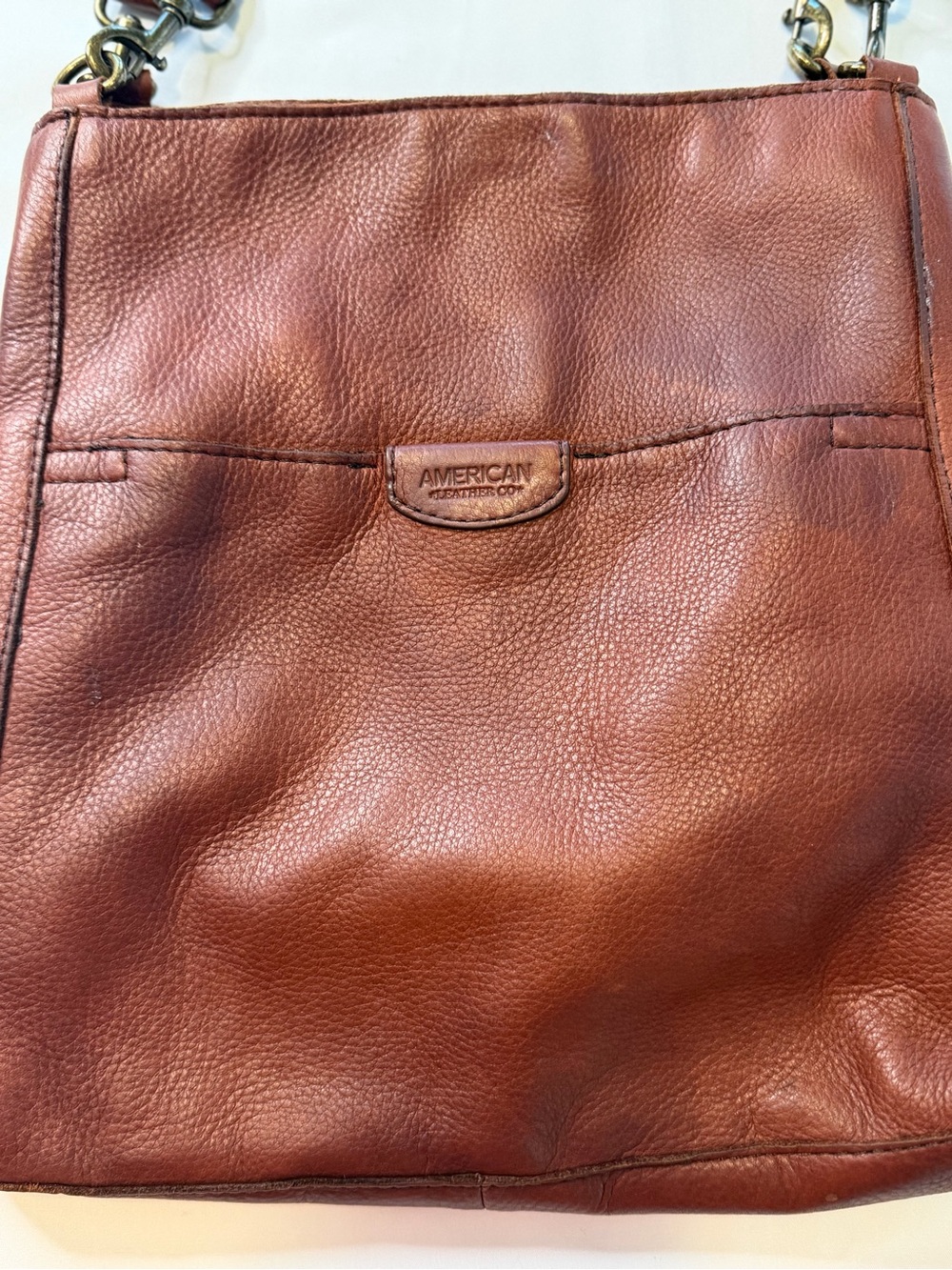 American Leather Cognac Pebbled Shoulder Tote - Picture 4 of 9